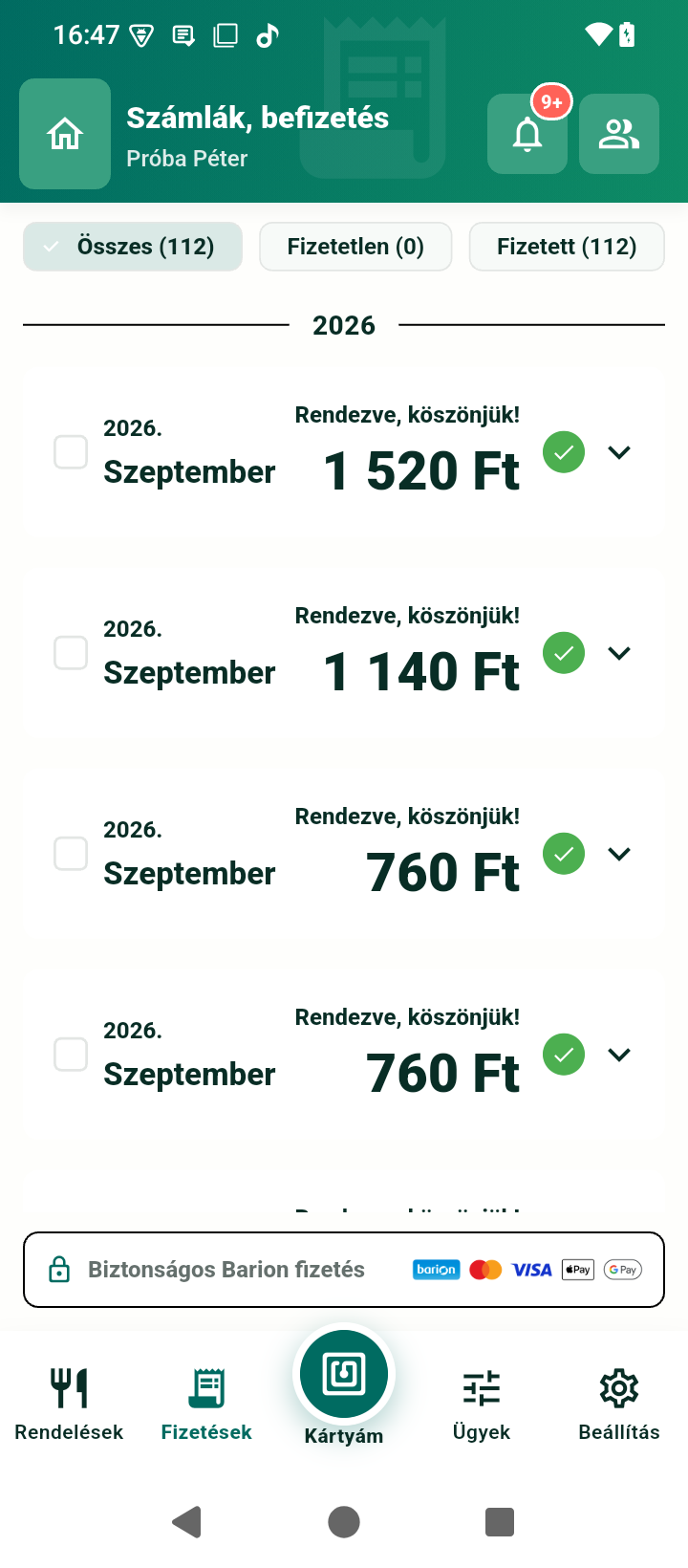 MenzAPP számlák és befizetések telefonon